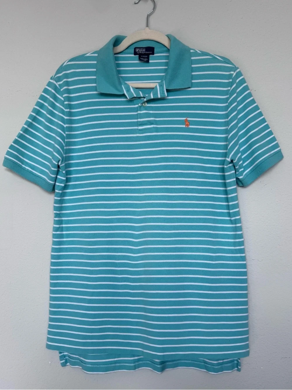 Vintage Y2K Polo Ralph Lauren Striped Polo Shirt - Aqua/Turquoise